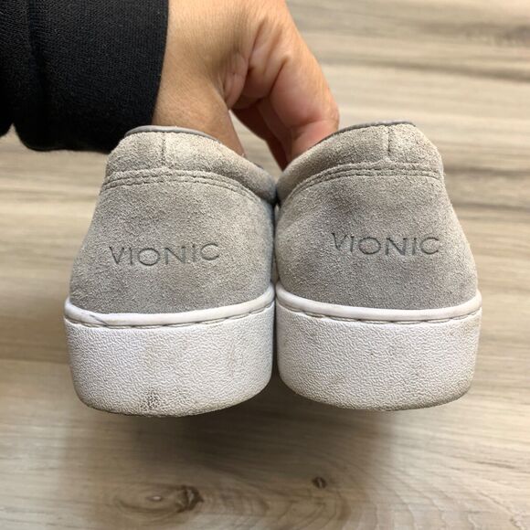 Vionic Slip On Sneakers Gray Laser Cut Perforated Suede Shoes Flat Womens Size 7 - Picture 4 of 10